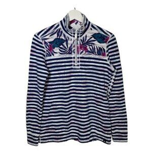 Tommy Bahama Top Women Extra Small Reversible T Shirt White Blue Floral Striped